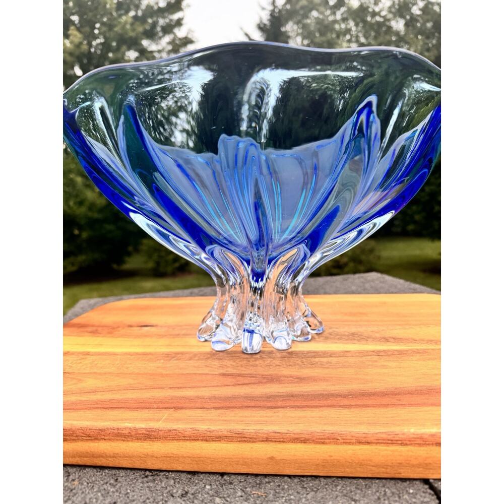 2003 Ed Branson Blown Art Glass Blue Centerpiece Bowl 14.25”x 8.25” ~signed